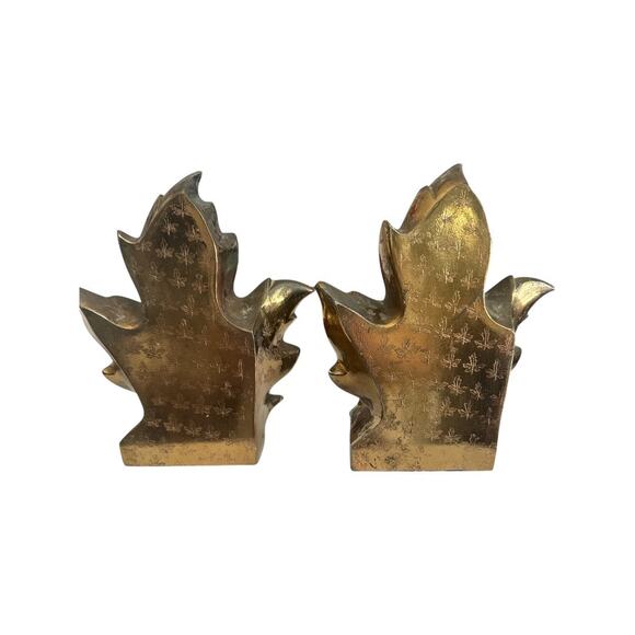 1970s PM Craftsman Brass Plated Maple Leaf Bookends - Picture 6 of 10